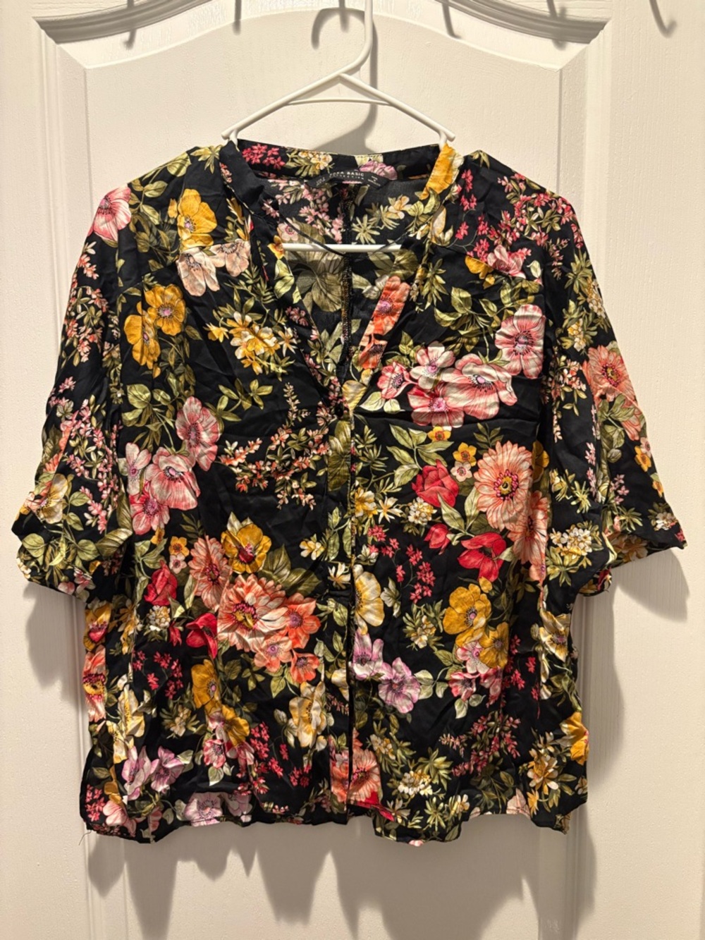 Zara Black Floral Button-Down Shirt